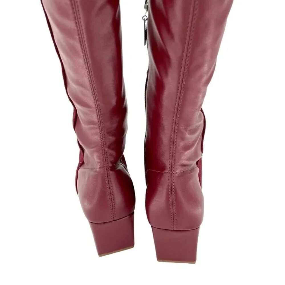 Schutz Donata Boots Red Burgundy Suede Leather Over the Knee 6.5 NEW $268